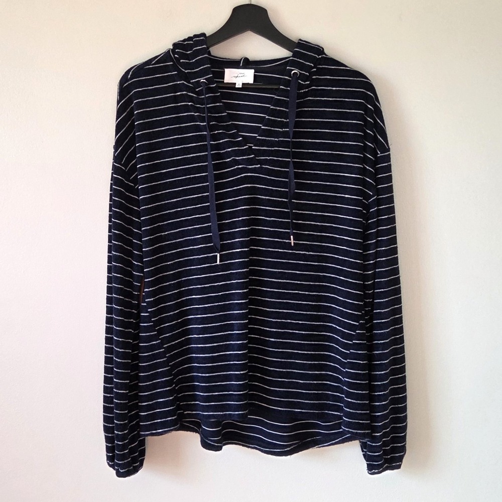 Soma WKND Women's M Sunday Stripe Terry V-Neck Hoodie Bamboo Rayon